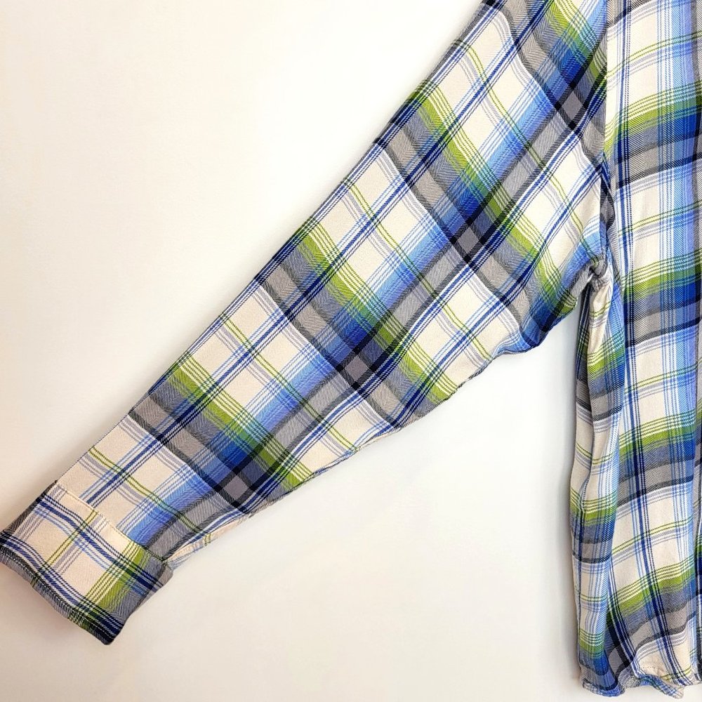 Tommy Bahama White Blue Green Plaid Long Sleeve Button Up Shirt, Size XL, EUC - Picture 5 of 10